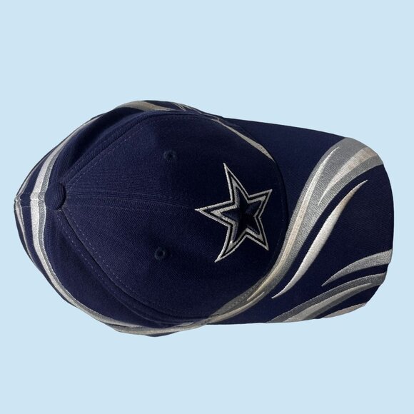 VTG 90s Dallas Cowboy NFL Hat‎ Cap Mens Fitted Navy Blue Reebok White Flames - Picture 6 of 9